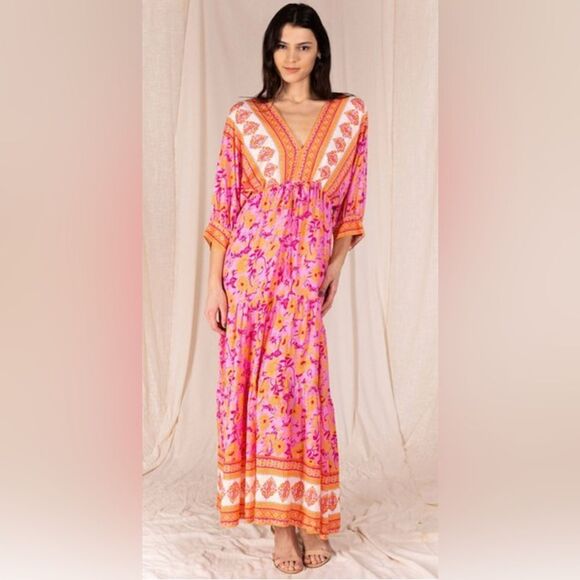 Lillyful Floral Orange & Pink  Dress size Large 100% rayon. - Picture 1 of 8